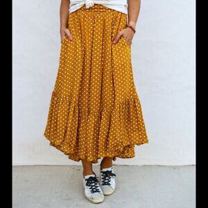 Ascot & Hart Mustard Polka Dot Skirt, Size M